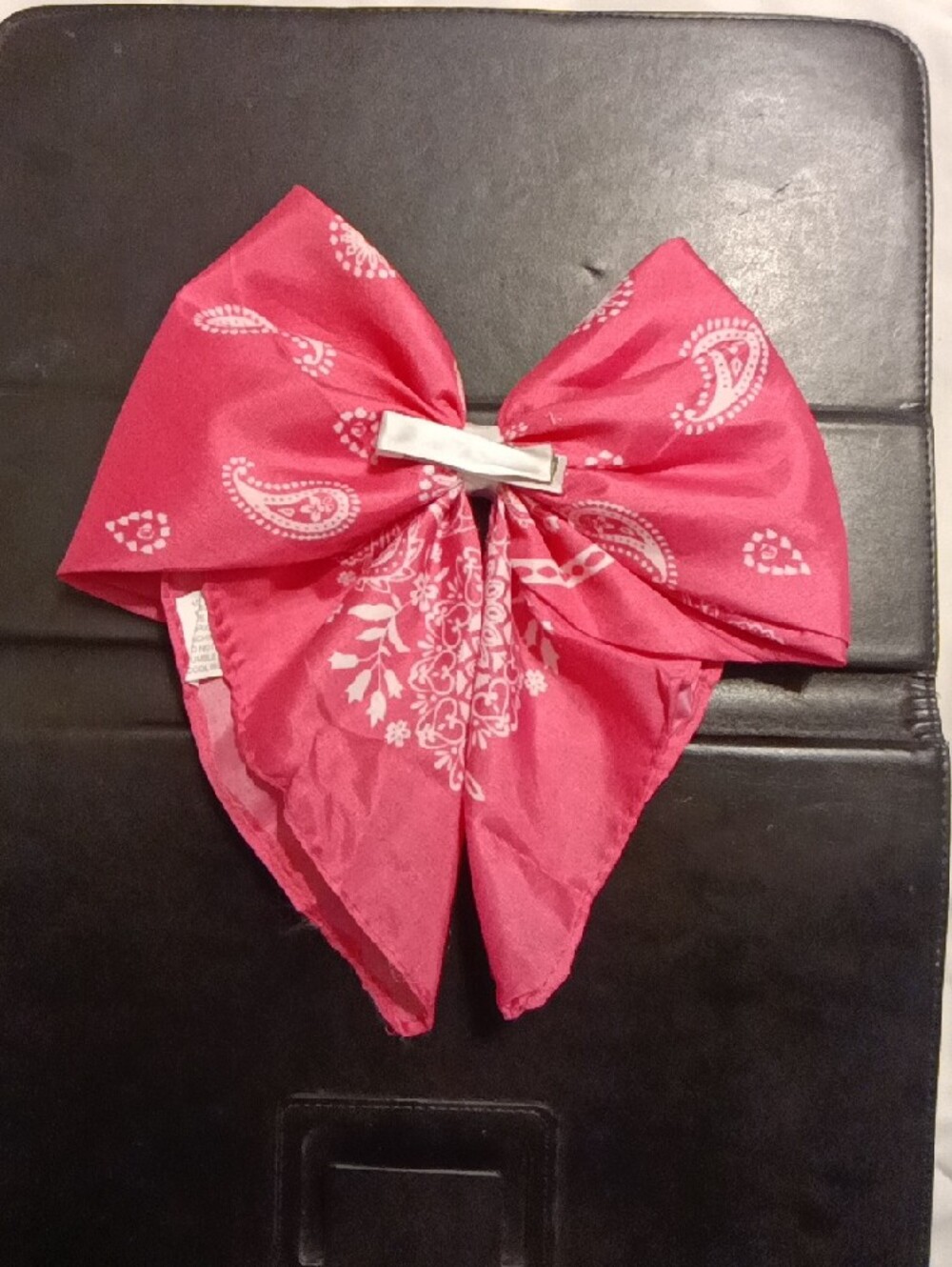 Kids Pink Bandana Bow Hair Clip - Picture 2 of 2
